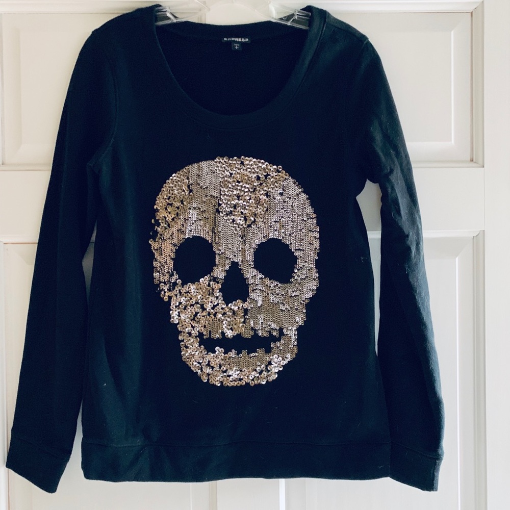 EXPRESS black sweater with silver sequin skull